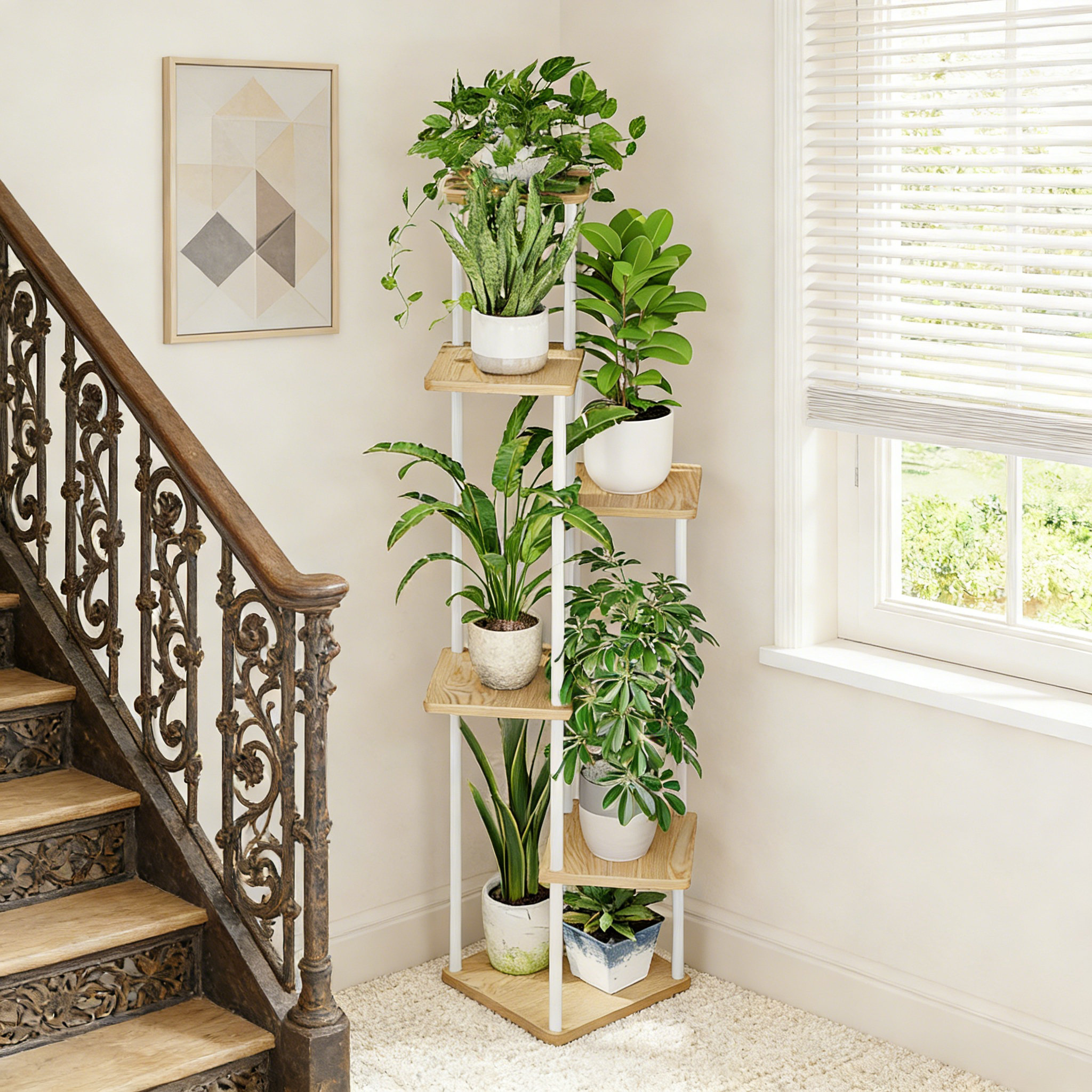 Arlmont & Co. 6 Tier Tall Plant Stand Indoor White For Multiple